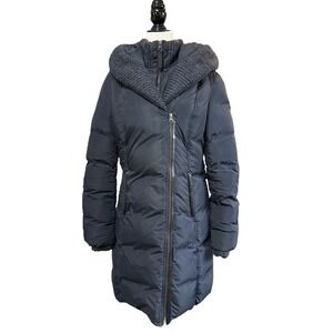 Mackage Kadalina Down Coat Women's‎ Large Navy Blue Belted Funnel Collar